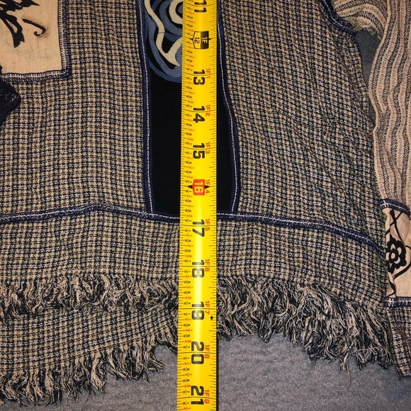 Vintage blue fish style cropped fringed long sleeve shirt handmade in Bali koi - Picture 7 of 9